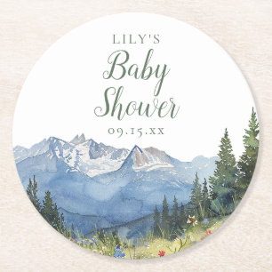 Dessous-de-verre Rond En Papier Baby shower Fleur sauvage Watercolor Mountain