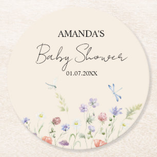 Dessous-de-verre Rond En Papier Baby-Shower Fleurs Sauvages Élégantes
