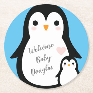 Dessous-de-verre Rond En Papier Baby shower français de Bulldog Frenchie Blue