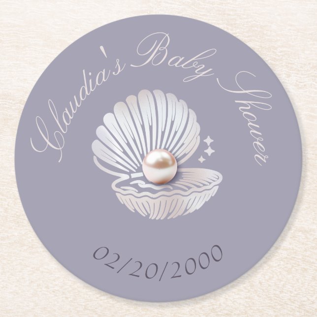 Dessous-de-verre Rond En Papier Baby shower Little Pearl (Devant)