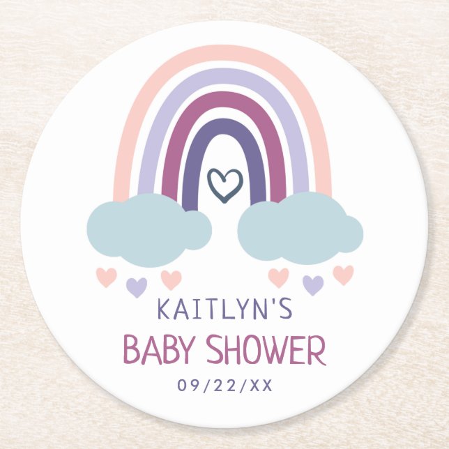 Dessous-de-verre Rond En Papier Baby shower Little Rainbow (Devant)