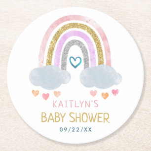 Dessous-de-verre Rond En Papier Baby shower Little Rainbow