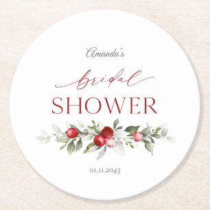 Dessous-de-verre Rond En Papier Baby Shower Mariage Berry d'Hiver