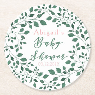 Dessous-de-verre Rond En Papier Baby shower personnalisé par vert de guirlande
