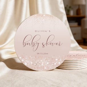 Dessous-de-verre Rond En Papier Baby Shower Rose Gold Pailleté