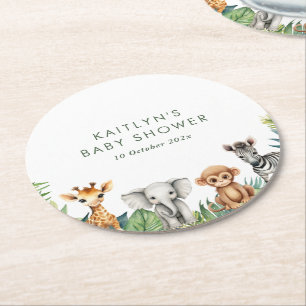 Dessous-de-verre Rond En Papier Baby shower Safari Wild One Jungle