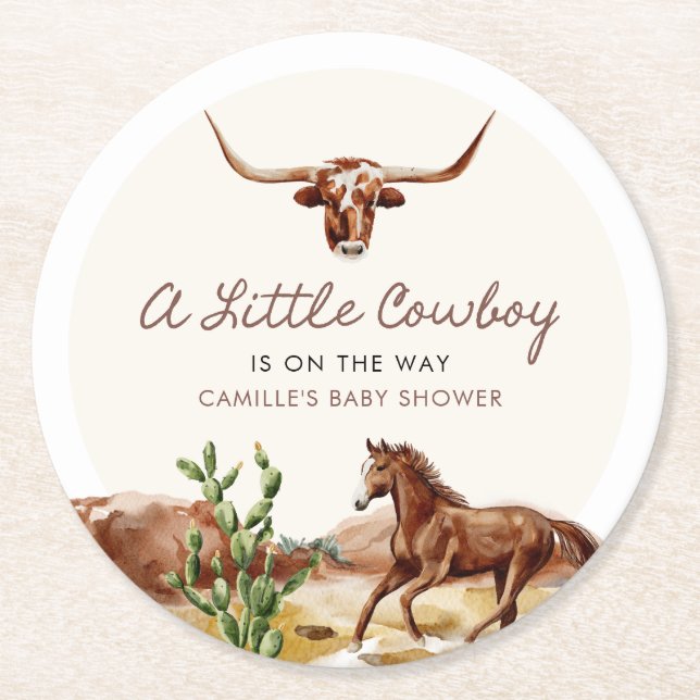 Dessous-de-verre Rond En Papier Baby shower Western Cowboy (Devant)