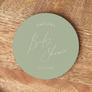 Dessous-de-verre Rond En Papier Baby shower Whimsical Sage Green