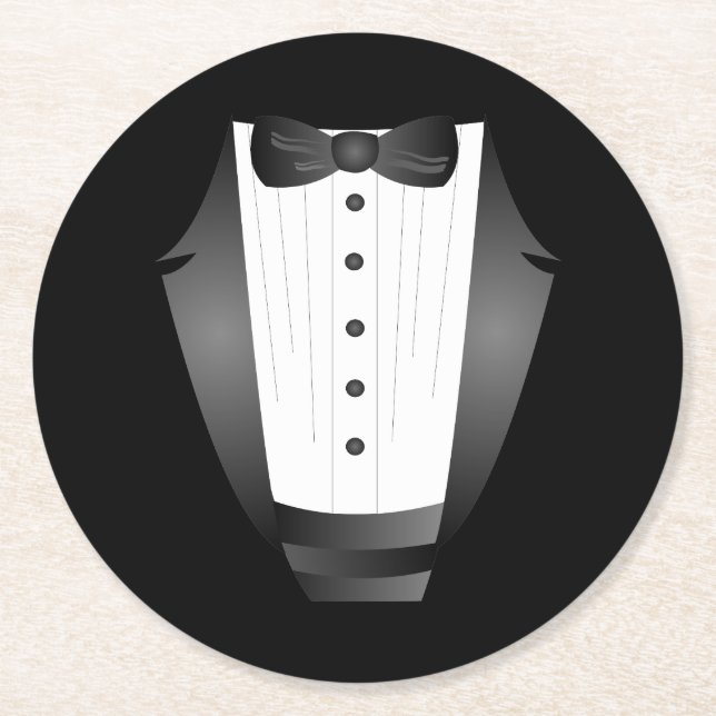 Dessous-de-verre Rond En Papier Bachelor Party Groomsman Team Groom black tuxedo (Devant)