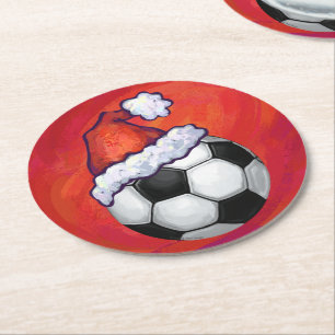 Dessous-de-verre Rond En Papier Bal de football de Santa Hat en rouge