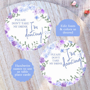 Dessous-de-verre Rond En Papier Balise Nom de la carte de Mariage bleu clair et vi