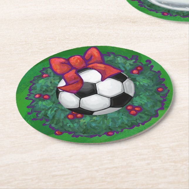 Dessous-de-verre Rond En Papier Balle de soccer couronne de Noël (Incliné)