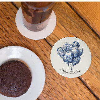 Dessous-de-verre Rond En Papier Ballons bleus Delft, personnalisable