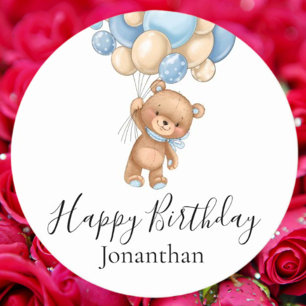 Dessous-de-verre Rond En Papier Ballons Bleus Ours Teddy Joyeux anniversaire