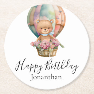 Dessous-de-verre Rond En Papier Balloon Ours Teddy Joyeux anniversaire