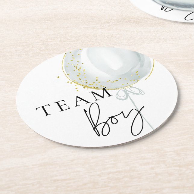 Dessous-de-verre Rond En Papier Balloon rose et bleu Équipe de révélation de genre (Incliné)