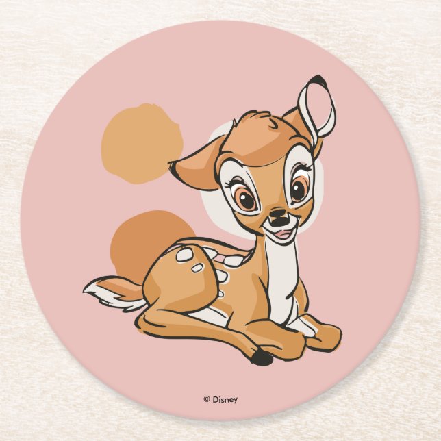 Dessous-de-verre Rond En Papier Bambi Assis Avec Le Sourire (Devant)