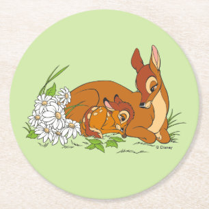Dessous-de-verre Rond En Papier Bambi Se Repose Avec Sa Mère