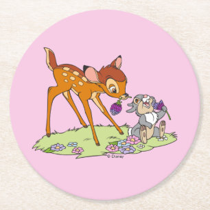 Dessous-de-verre Rond En Papier Bambi & Thumper Manger Des Fleurs De Cloches
