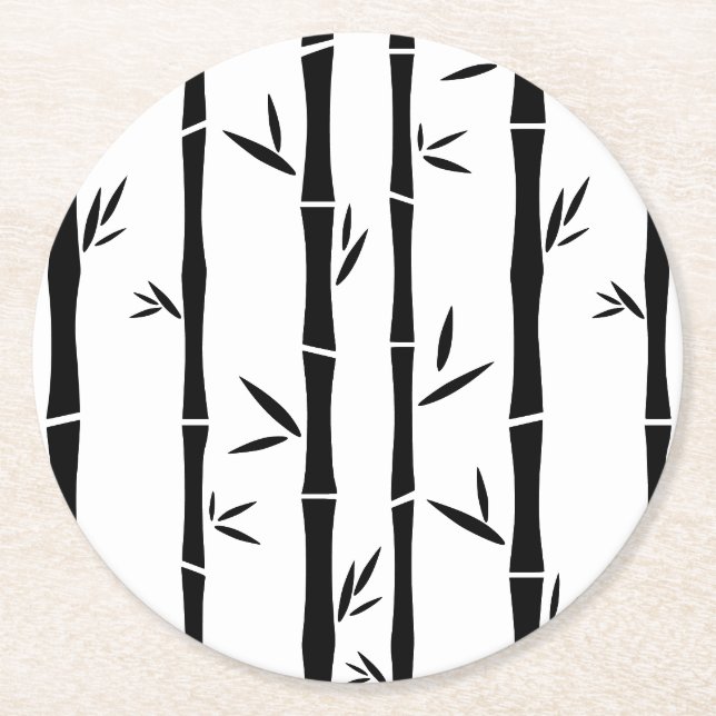 Dessous-de-verre Rond En Papier Bambou noir et blanc personnalisé (Devant)