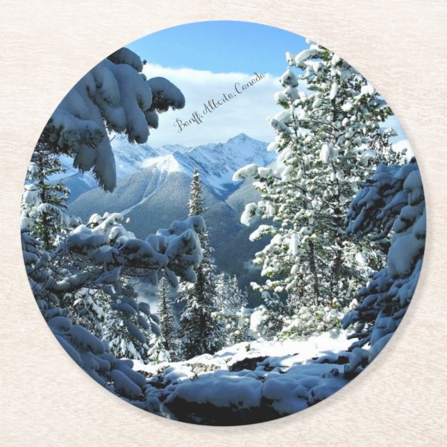 Dessous-de-verre Rond En Papier Banff, Alberta, Canada Snow Covered (Devant)