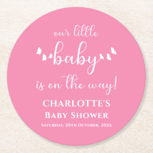 Dessous-de-verre Rond En Papier Baptême de bébé calligraphie papillon minimaliste 