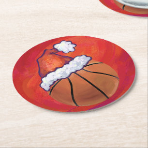 Dessous-de-verre Rond En Papier Basket-ball à Santa Hat