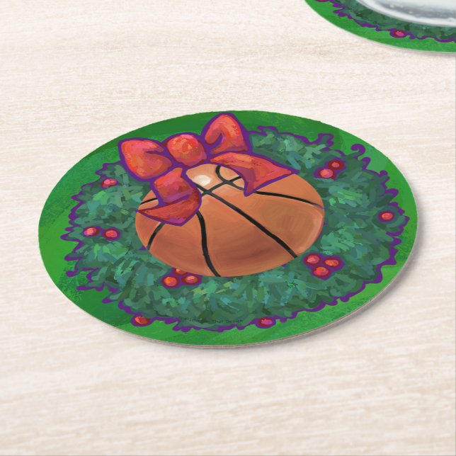 Dessous-de-verre Rond En Papier Basket-ball en couronne de Noël (Incliné)