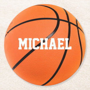 Dessous-de-verre Rond En Papier Basket-ball Votre nom