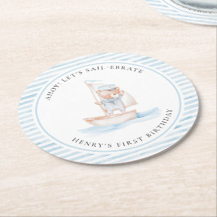 Dessous-de-verre Rond En Papier Bear marin Bear Bleu Bleu Bande Anniversaire