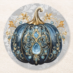 Dessous-de-verre Rond En Papier Beau citrouille bleu et or bijoux