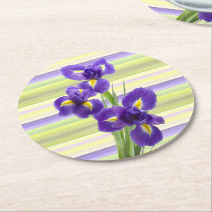 Dessous-de-verre Rond En Papier Beau violet Iris Aquarelle Motif