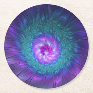 Dessous-de-verre Rond En Papier Beauté florale Abstraite Fleur d'art fractionnée c