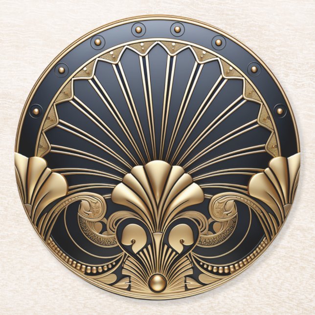 Dessous-de-verre Rond En Papier Beautiful Art Deco Gold & Navy  (Devant)