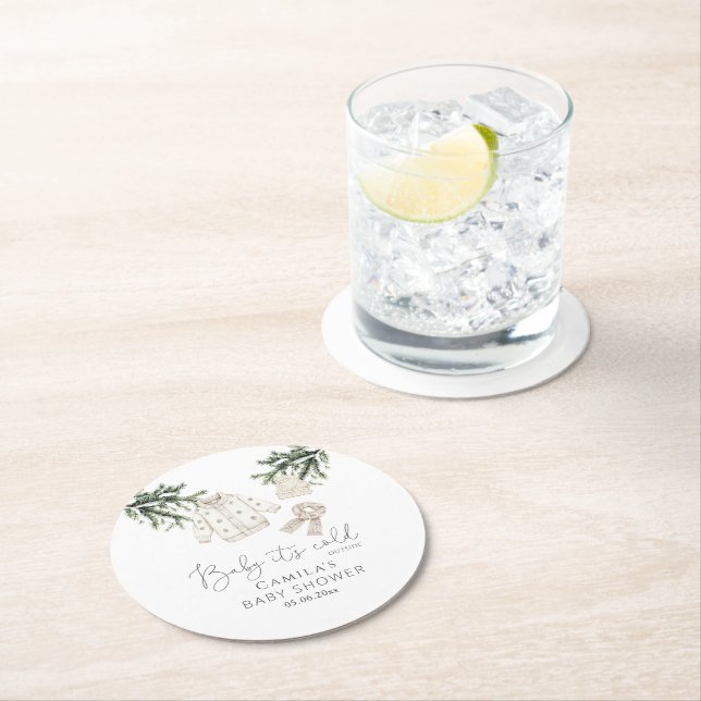Dessous-de-verre Rond En Papier Bébé Il fait froid à l'extérieur du Baby shower d' (En situation)