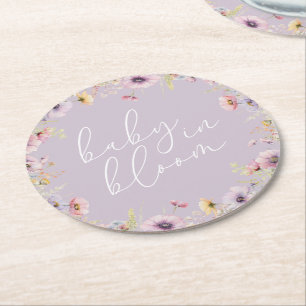 Dessous-de-verre Rond En Papier Bébé pourpre dans le Baby shower Fleur sauvage fle