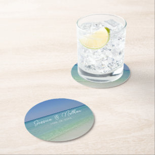 Dessous-de-verre Rond En Papier Belle plage Horizon Mariage personnalisé
