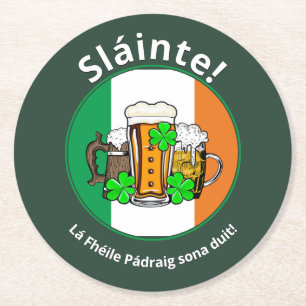 Dessous-de-verre Rond En Papier Bière drapeau irlandais Jour de la Saint Patrick