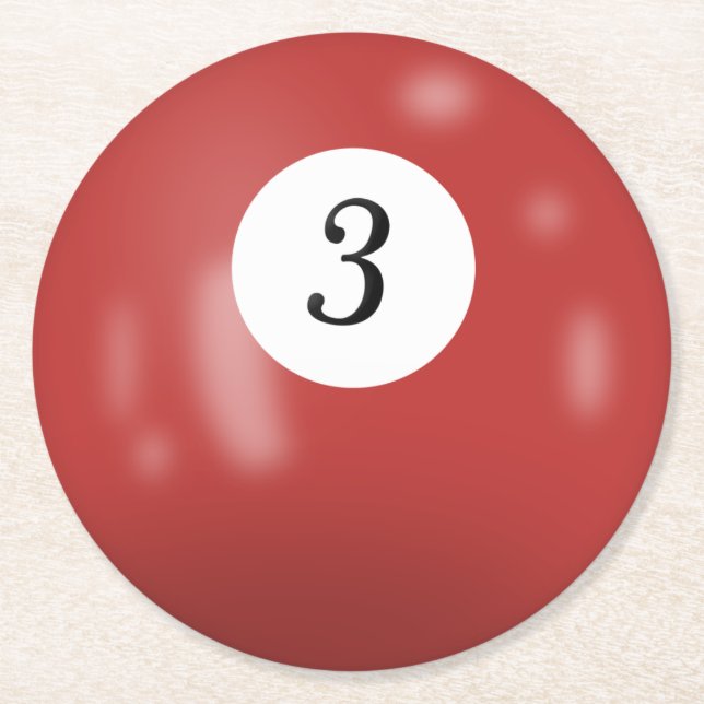 Dessous-de-verre Rond En Papier Billard numéro 3 balle (Devant)