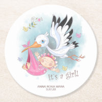 *~* Birds Stork Baby Girl Flowers Baby shower