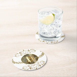 Dessous-de-verre Rond En Papier Bitcoin Gold Coin Crypto argent blanc