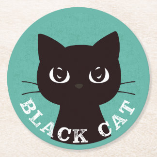 Dessous-de-verre Rond En Papier BLACK CAT | Minimalist Modern Pop Black Cat