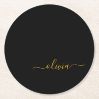 Black Gold Modern Script Girl Monogramme Nom