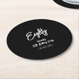 Dessous-de-verre Rond En Papier Black & White   Chic Quatre-Vingt 80e Anniversaire