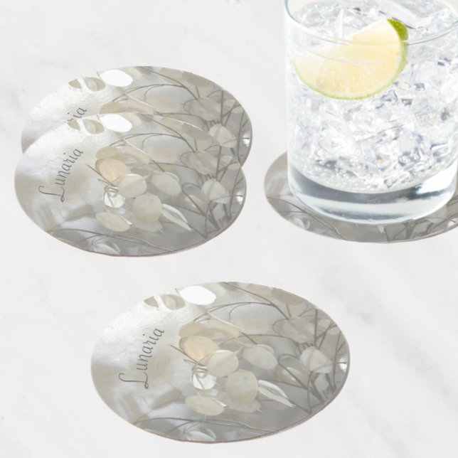 Dessous-de-verre Rond En Papier Blanc Lunaria Dollar Argent Personnalisable (Créateur téléchargé)