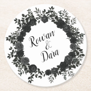 Dessous-de-verre Rond En Papier Blanc noir élégant Rose Dessous de verre Mariages 
