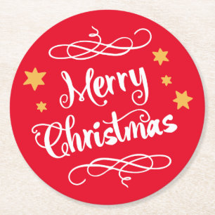 Dessous-de-verre Rond En Papier Blanc rouge de typographie de Joyeux Noël