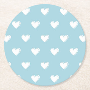 Dessous-de-verre Rond En Papier Bleu blanc mignon simple Motif de coeur