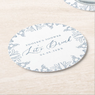 Dessous-de-verre Rond En Papier Bleu Français Chinoiserie Floral Dessous de Plante