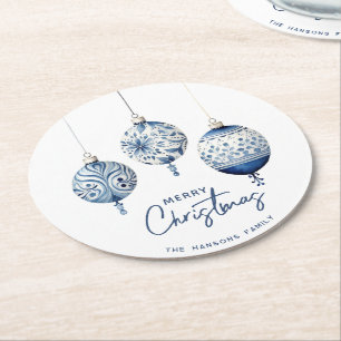 Dessous-de-verre Rond En Papier Bleu Moderne Style nordique Ornements Joyeux Noël